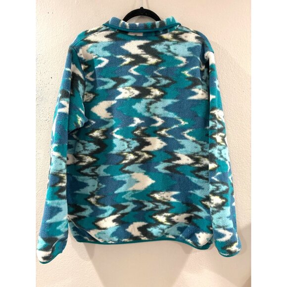 Patagonia Synchilla Fleece Trout Tales Elwha Blue Snaps Sweater Women's size XL - Picture 2 of 8